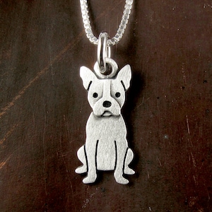 Tiny Boston terrier pendant / necklace - sterling silver