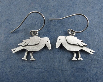 Tiny crow earrings - sterling silver