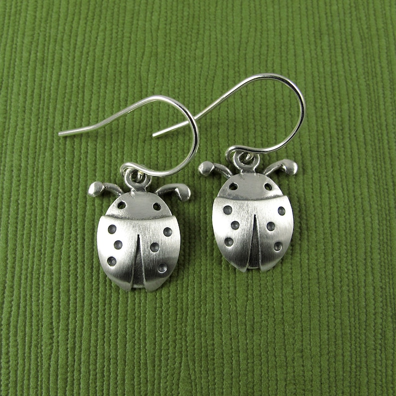 Tiny ladybug earrings sterling silver image 1