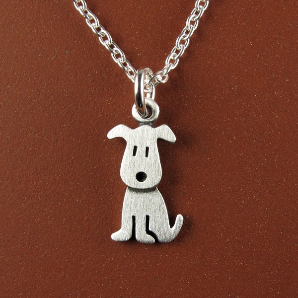 Tiny puppy pendant / necklace - sterling silver
