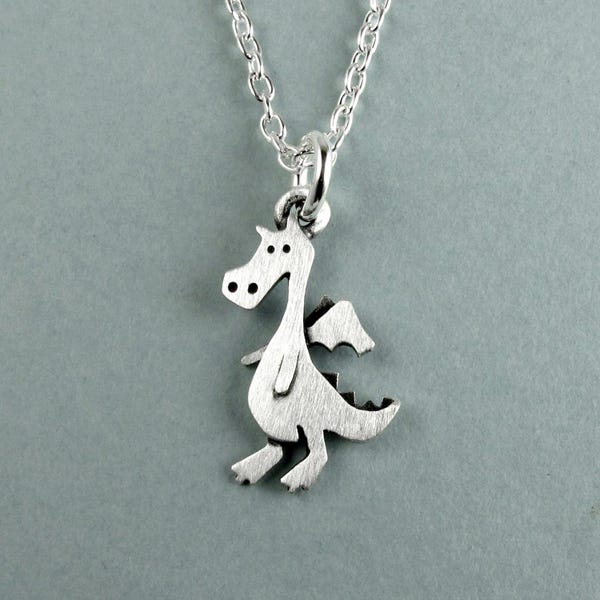 Tiny dragon pendant / necklace - sterling silver - handcrafted