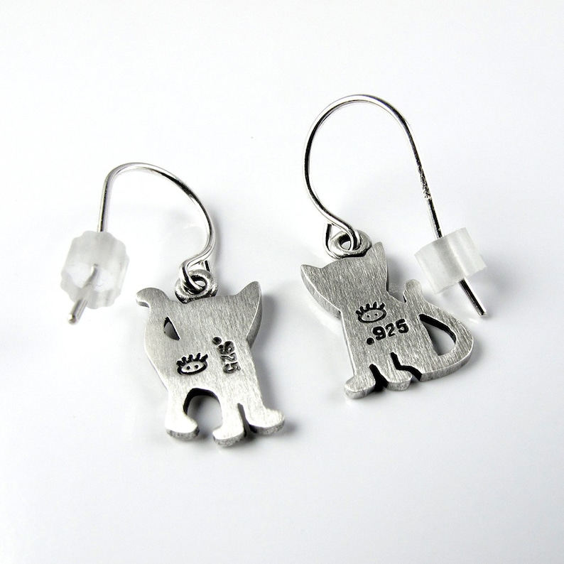 Tiny kitten earrings sterling silver image 3