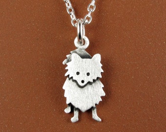 Tiny Pomeranian pendant / necklace - sterling silver