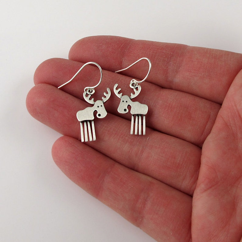 Tiny moose earrings sterling silver image 3