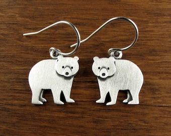 Tiny bear earrings - sterling silver - handcrafted