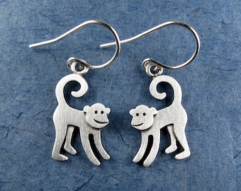 Tiny monkey earrings - sterling silver