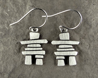 Tiny inukshuk earrings - sterling silver