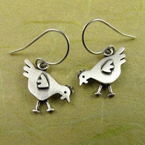 Tiny chicken earrings - sterling silver - handcrafted