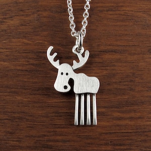Tiny moose pendant / necklace - sterling silver - handcrafted