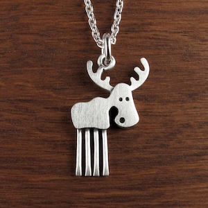 Tiny moose pendant / necklace - sterling silver