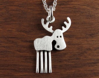 Tiny moose pendant / necklace - sterling silver