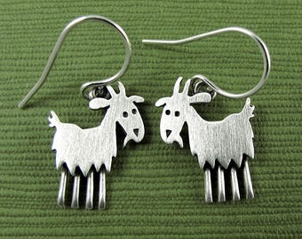 Tiny goat earrings - sterling silver - handcrafted