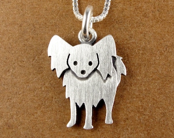 Tiny Papillon dog pendant / necklace - sterling silver