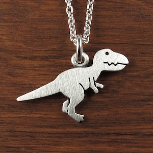 Colgante/collar de dinosaurio T-Rex pequeño - plata de ley - hecho a mano