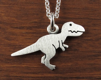 Tiny T-Rex dinosaur pendant / necklace - sterling silver