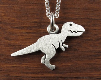 Tiny T-Rex dinosaur pendant / necklace - sterling silver