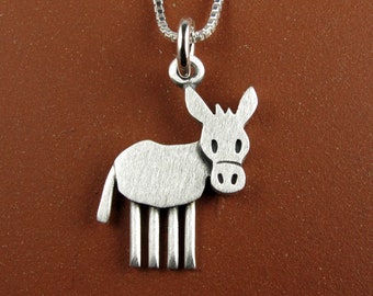 Tiny donkey pendant / necklace - sterling silver