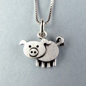 Tiny pig pendant / necklace sterling silver image 1