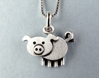 Tiny pig pendant / necklace - sterling silver