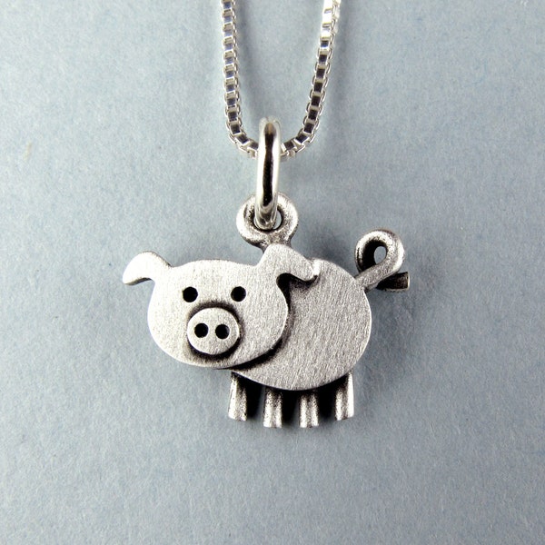 Tiny pig pendant / necklace - sterling silver