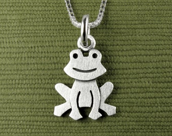 Tiny frog pendant / necklace - sterling silver