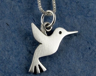 Tiny hummingbird necklace / pendant - sterling silver