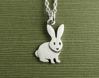 Tiny rabbit pendant / necklace - sterling silver - handcrafted