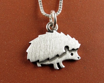 Tiny hedgehog pendant / necklace - sterling silver