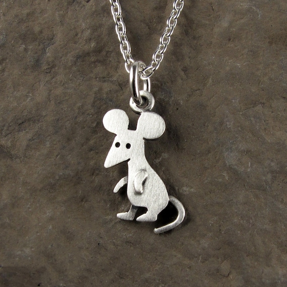 Tiny Mouse Pendant Necklace Sterling Silver Etsy