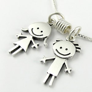 Happy boy & girl family necklace - sterling silver