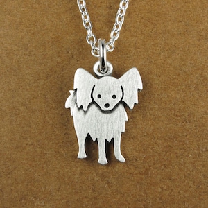 Tiny Papillon dog pendant / necklace - sterling silver