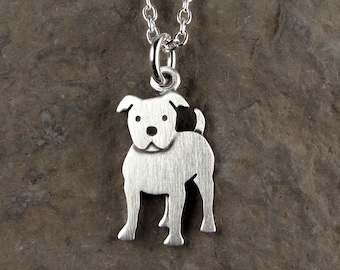 Colgante/collar de pitbull pequeño - plata de ley