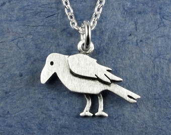 Tiny crow pendant / necklace - sterling silver