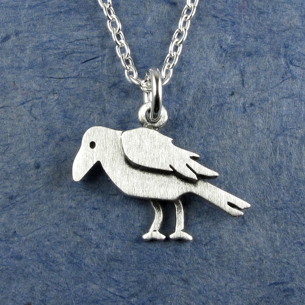 Tiny crow pendant / necklace - sterling silver