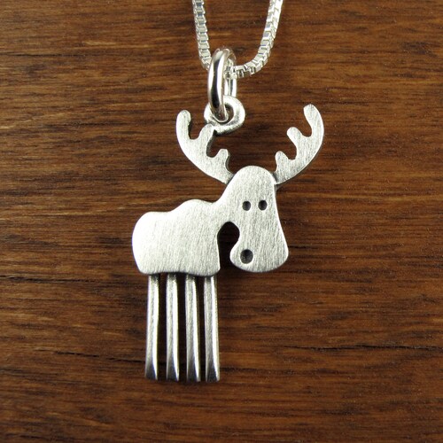 Sterling Silver Moose Charm Necklace Silver Moose Pendant Etsy