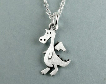 Tiny dragon pendant / necklace - sterling silver