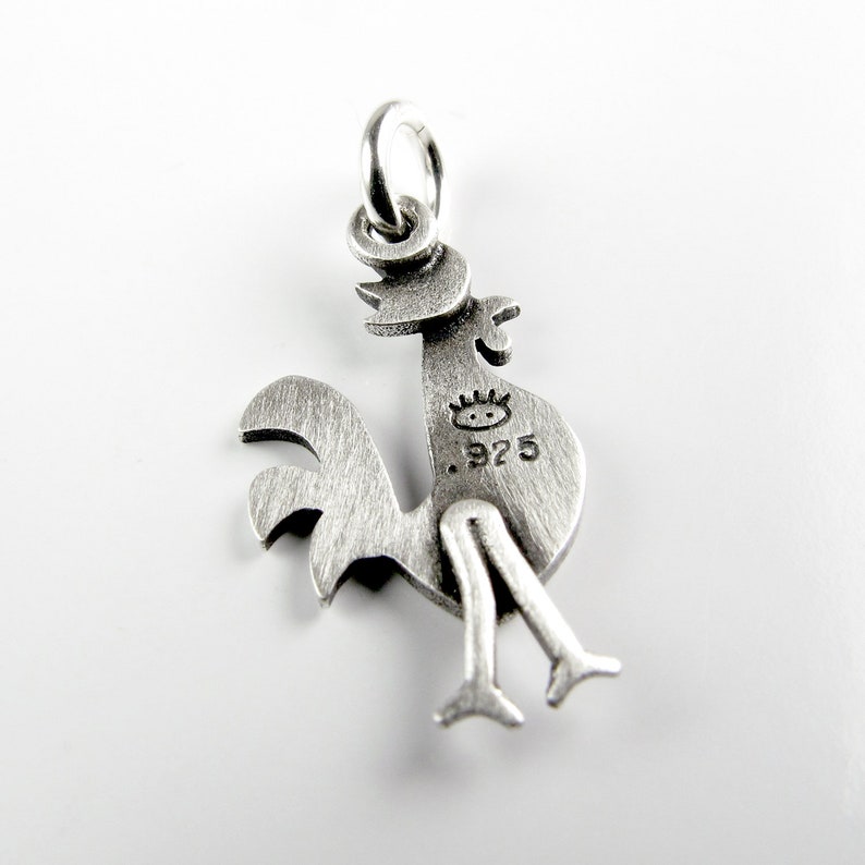 Tiny rooster pendant / necklace sterling silver image 3