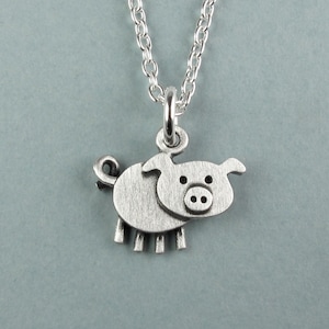 Colgante/collar de cerdito pequeño - plata de ley