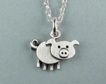 Tiny pig pendant / necklace - sterling silver