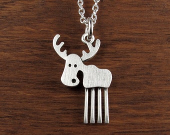 Tiny moose pendant / necklace - sterling silver