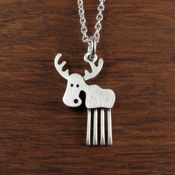 Tiny moose pendant / necklace - sterling silver