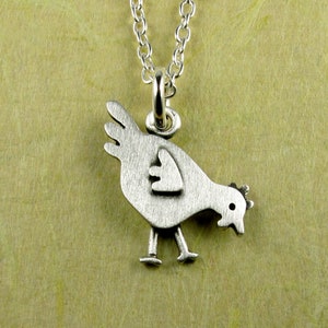 Tiny chicken pendant / necklace - sterling silver