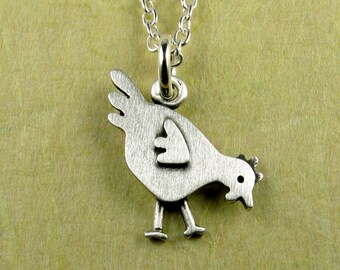 Tiny chicken pendant / necklace - sterling silver
