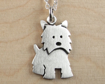 Colgante/collar de Westie (tamaño grande) - plata de ley