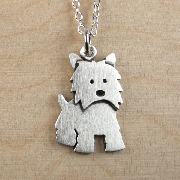 Colgante/collar de Westie (tamaño grande) - plata de ley