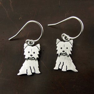 Tiny Yorkshire Terrier earrings - sterling silver