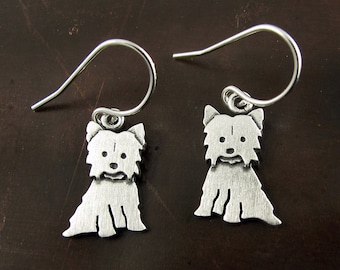 Tiny Yorkshire Terrier earrings - sterling silver
