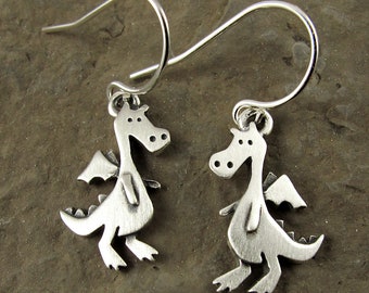Tiny dragon earrings - sterling silver
