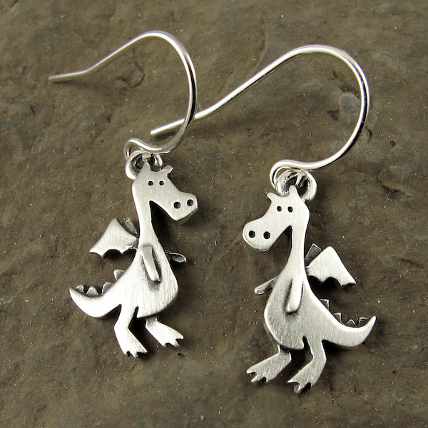 Tiny dragon earrings - sterling silver