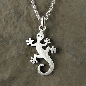 Tiny gecko pendant / necklace - sterling silver - handcrafted